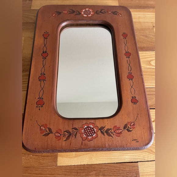 Vintage wooden hand painted mirror. Signed - Picture 5 of 5